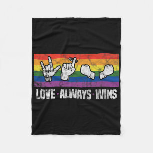 Love Always Wins Asl Deaf Awareness Lgbt Gay Pride Fleece Blanket