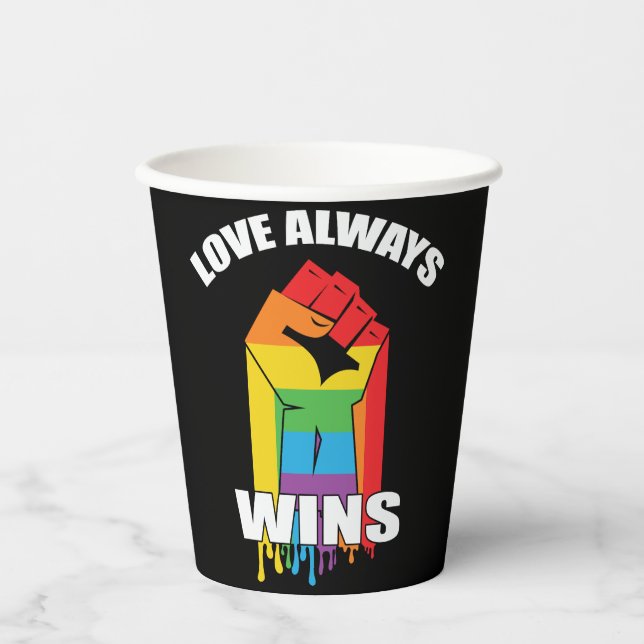 Love Always Wins Gay LGBT Paper Cups (Front)