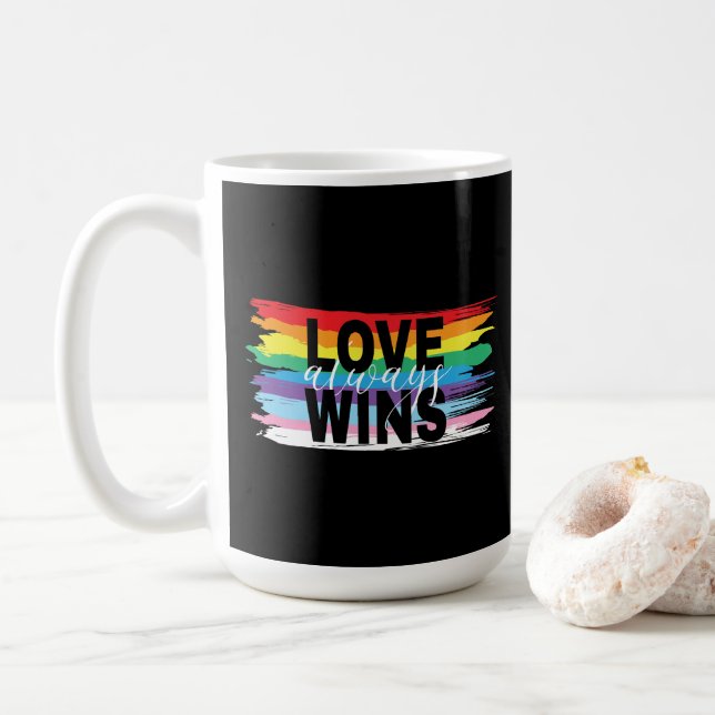 LOVE always WINS,  LGBTQIA Pride Flag   Coffee Mug (With Donut)