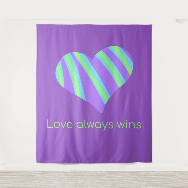 "Love Always Wins" Striped Heart Tapestry (Front)