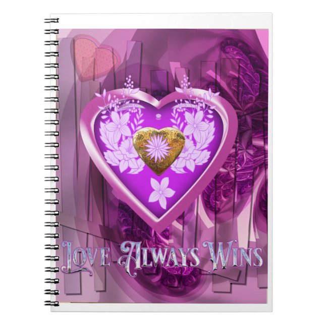 “Love Always Wins” with Golden Floral Heart Notebook (Front)