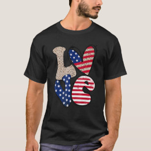 Love America Hear 4th July Leopard Usa Flag Graphi T-Shirt