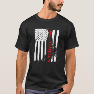 Love America I Really Hate Cats Funny USA Flag Gif T-Shirt
