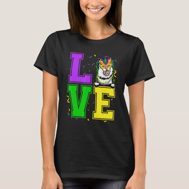 Love American Eskimo Dog  Mardi Gras Festival Part T-Shirt (Front)