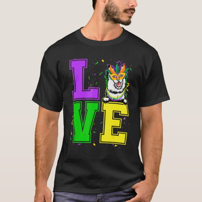 Love American Eskimo Dog  Mardi Gras Festival Part T-Shirt (Front)