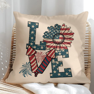 "LOVE" American Flag Independence Day Throw Pillow
