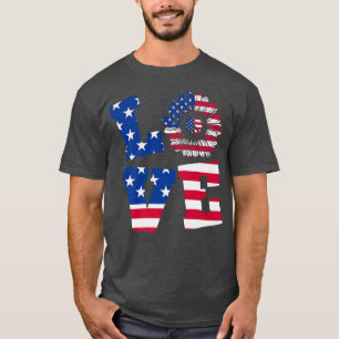 Love American flag peace sign sunflower 4th of Jul T-Shirt