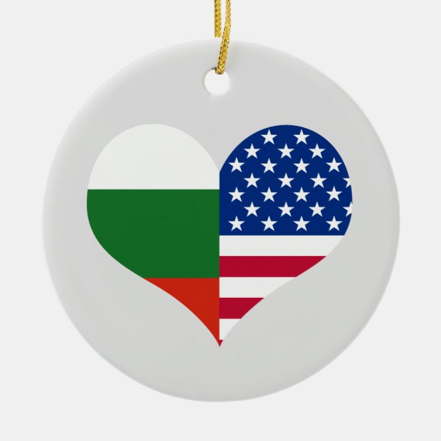 Love American/USA and Bulgarian Flag Ceramic Tree Decoration (Front)