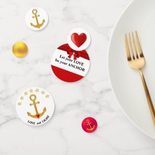 Love Anchor on Red Golden & White Confetti