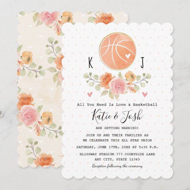 Love and Basketball Themed Wedding Invitations (Front/Back)