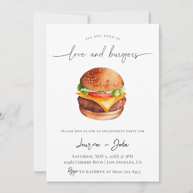 Love and Burgers Engagement Party Invitation (Front)