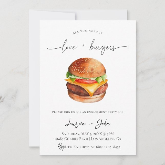 Love and Burgers Engagement Party Invitation (Front)