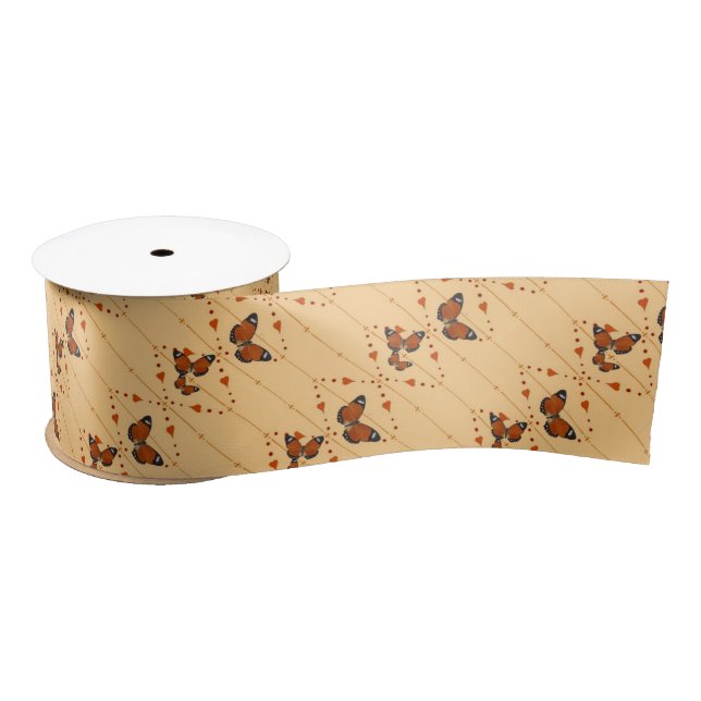 Love and Butterflies in orange Satin Ribbon (Spool)