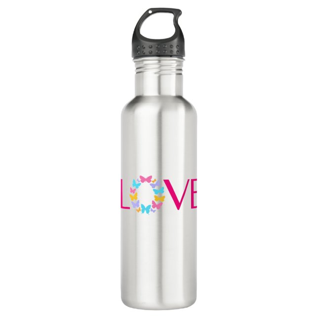 Love and Butterflies Stainless Steel Water Bottle (Front)