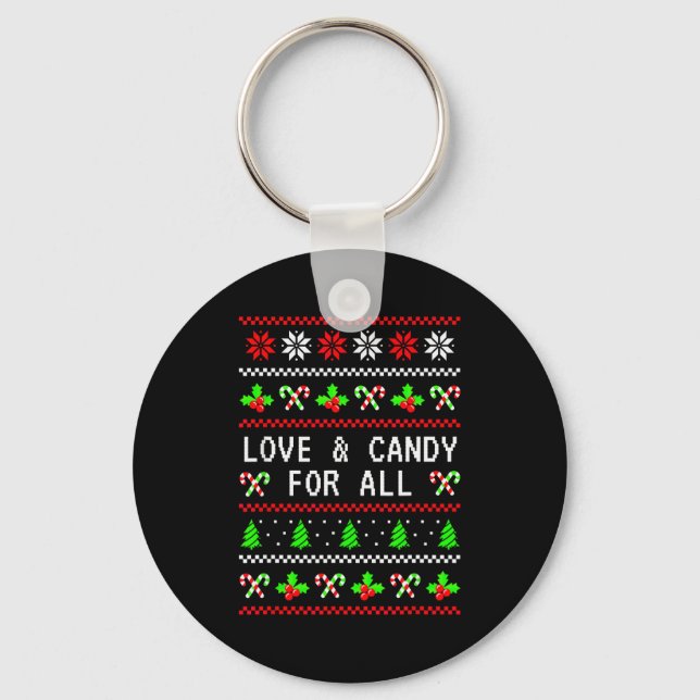 Love And Candy Christmas Candy Cane Ugly Christmas Key Ring (Front)