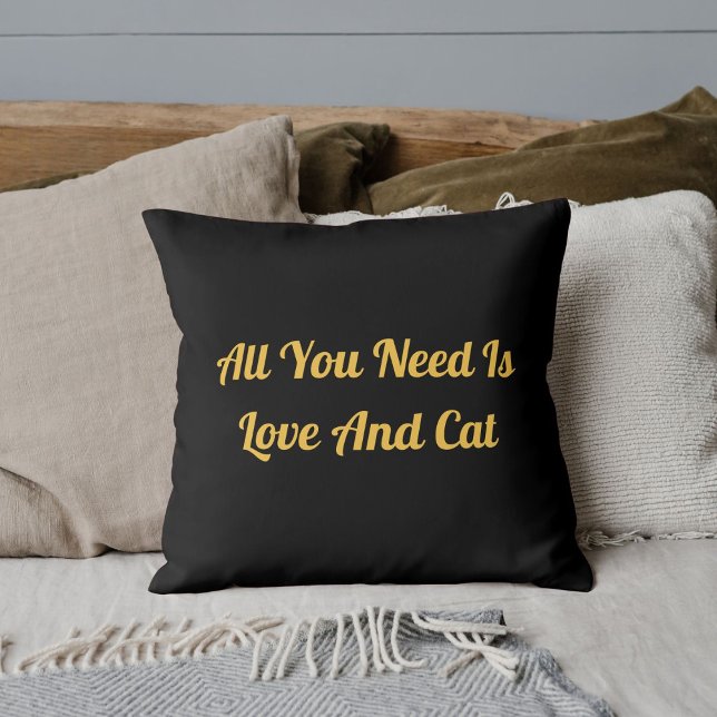 Love And Cat Personalised Cute Quote Black Gold Cushion (Creator Uploaded)