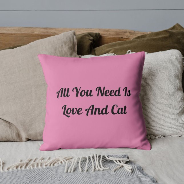 Love And Cat Personalised Cute Quote Light Pink Cushion (Creator Uploaded)