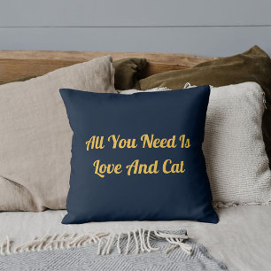 Love And Cat Personalised Cute Quote Navy Blue Cushion