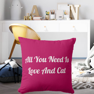 Love And Cat Personalised Cute Quote Pink Cushion