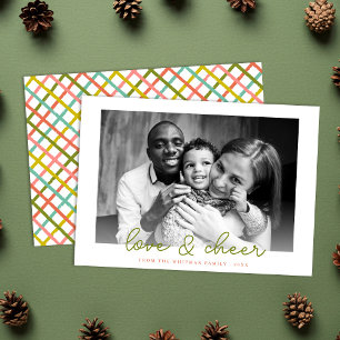 Love and Cheer Colourful Crisscross Christmas Phot Holiday Card