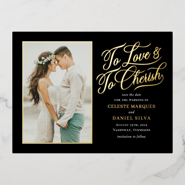 Love and Cherish FOIL Save The Date Postcard (Front)