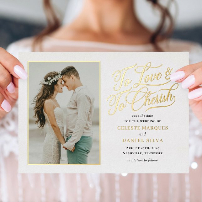 Love and Cherish FOIL Wedding Save The Date Card (Creator Uploaded)
