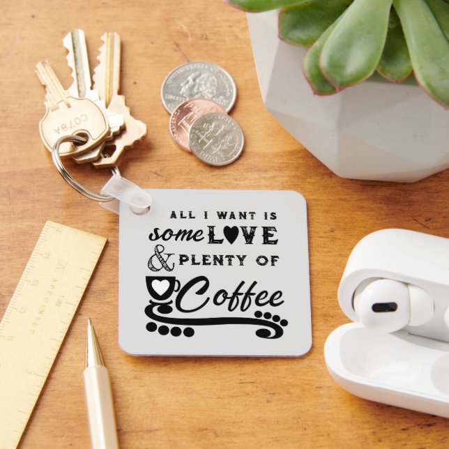 Love and coffee add initials black key ring (Desk)
