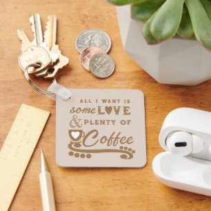 Love and coffee add initials brown key ring