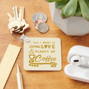 Love and coffee add initials gold key ring