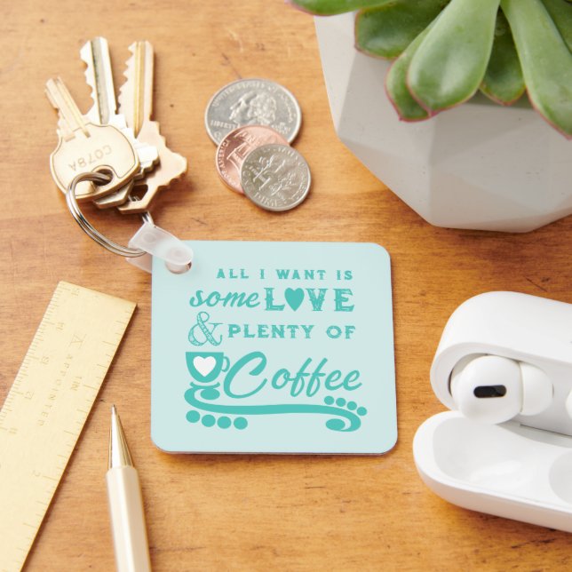 Love and coffee add initials mint key ring (Desk)