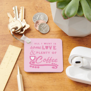 Love and coffee add initials pink key ring