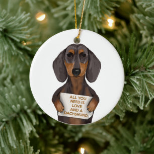 Love and Dachshund Ceramic Tree Decoration