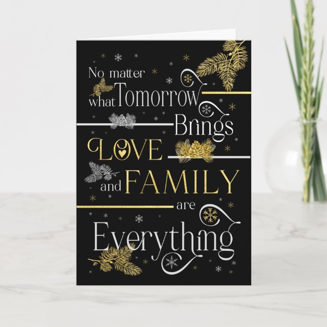 Love and Family Are Everything Silver Gold Black Holiday Card (Front)