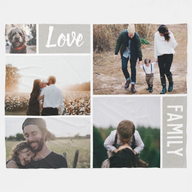 Love and Family Photo Collage Fleece Blanket (Front (Horizontal))