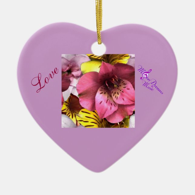 Love and Flowers Heart Valentines Day Ornament (Front)