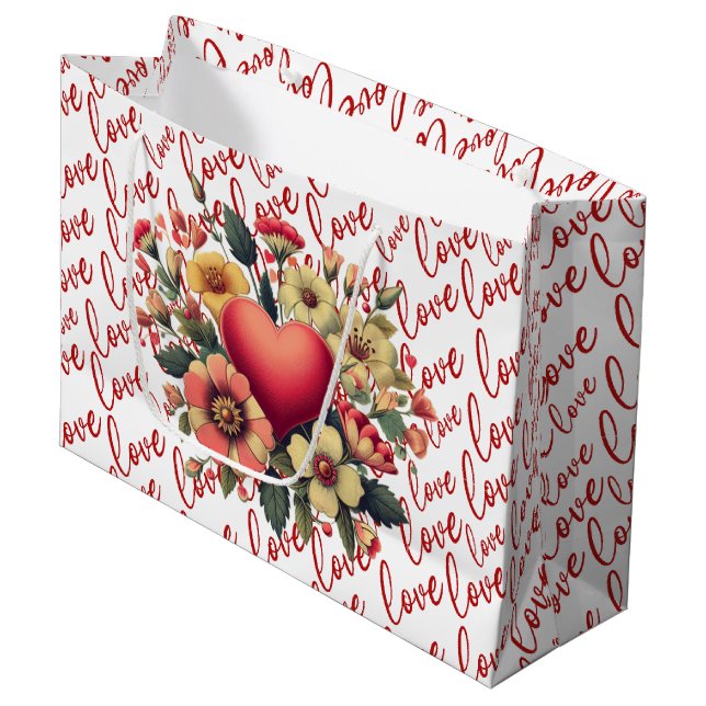 Love And Flowers Valentine  Large Gift Bag (Front Angled)