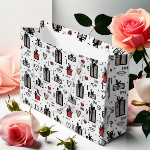 Love and Gifts Valentine's Day Hand Drawn Graphic Large Gift Bag