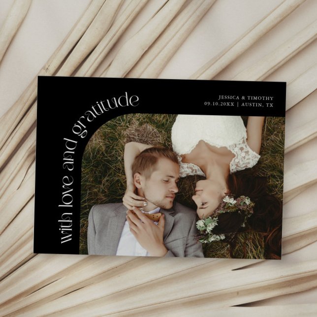 Love and Gratitude Black Wedding Photo Thank You Card (Creator Uploaded)