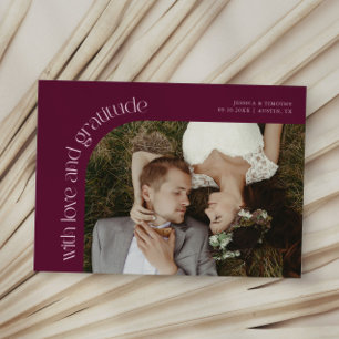 Love and Gratitude Cranberry Wedding Photo Thank You Card
