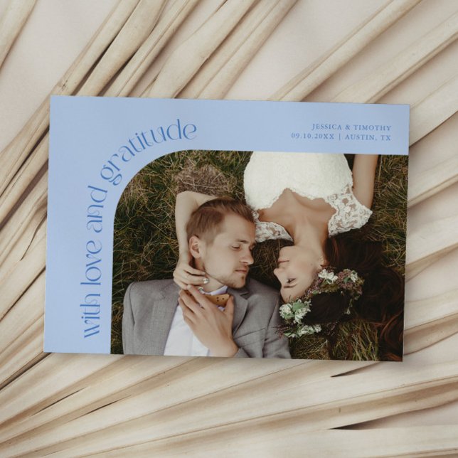 Love and Gratitude Icy Blue Wedding Photo Thank You Card (Creator Uploaded)