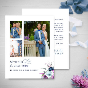 Love and Gratitude Photo, Purple and Blue Wedding Thank You Card