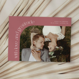 Love and Gratitude Pink Wedding Photo Thank You Card
