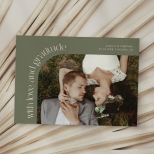 Love and Gratitude Sage Green Wedding Photo Thank You Card