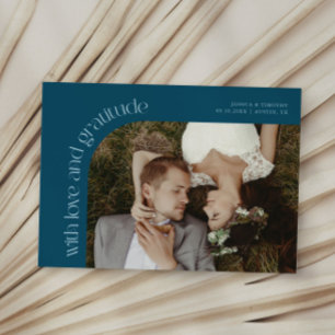 Love and Gratitude Teal Wedding Photo Thank You Card