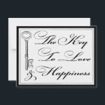 Love and Happiness Key Advice Wedding Couple<br><div class="desc">Wedding advice card for the happy couple. The Key To Love and Happiness on one side and Please Share Your Key Advice For The Happy Couple on the back. Classic black and white vintage style design. Features a antique vintage key with a heart. White part of card can be changed...</div>