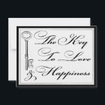Love and Happiness Key Advice Wedding Couple Card<br><div class="desc">Wedding advice card for the happy couple. The Key To Love and Happiness on one side and Please Share Your Key Advice For The Happy Couple on the back. Classic black and white vintage style design. Features a antique vintage key with a heart. White part of card can be changed...</div>