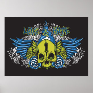Love and Hate Skull Poster