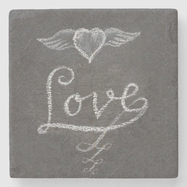 Love and Heart in Chalk Chalkboard Stone Coaster (Front)