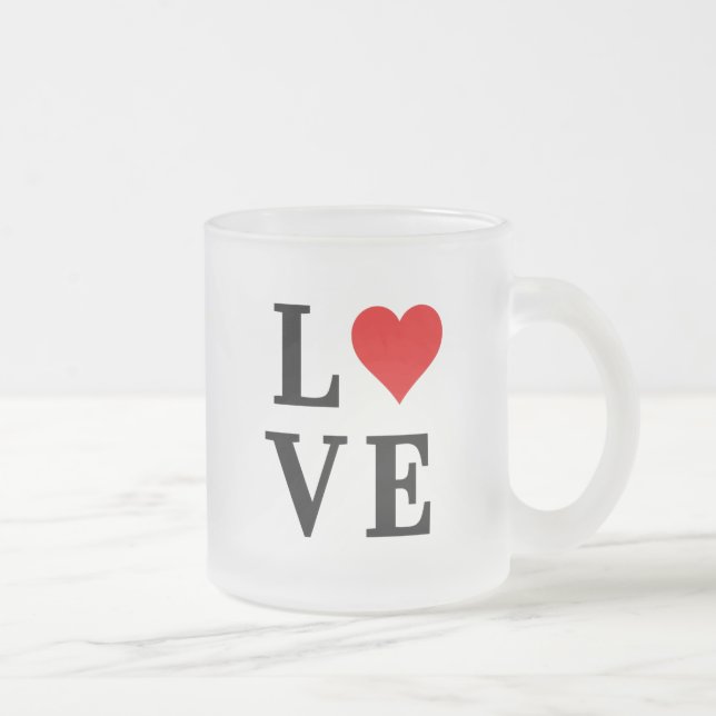 LOVE and Heart Minimalist Elegant Frosted Glass Coffee Mug (Right)