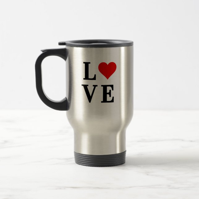 LOVE and Heart Minimalist Elegant Travel Mug (Left)